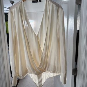 New York and Company Cream Drape Bodysuit